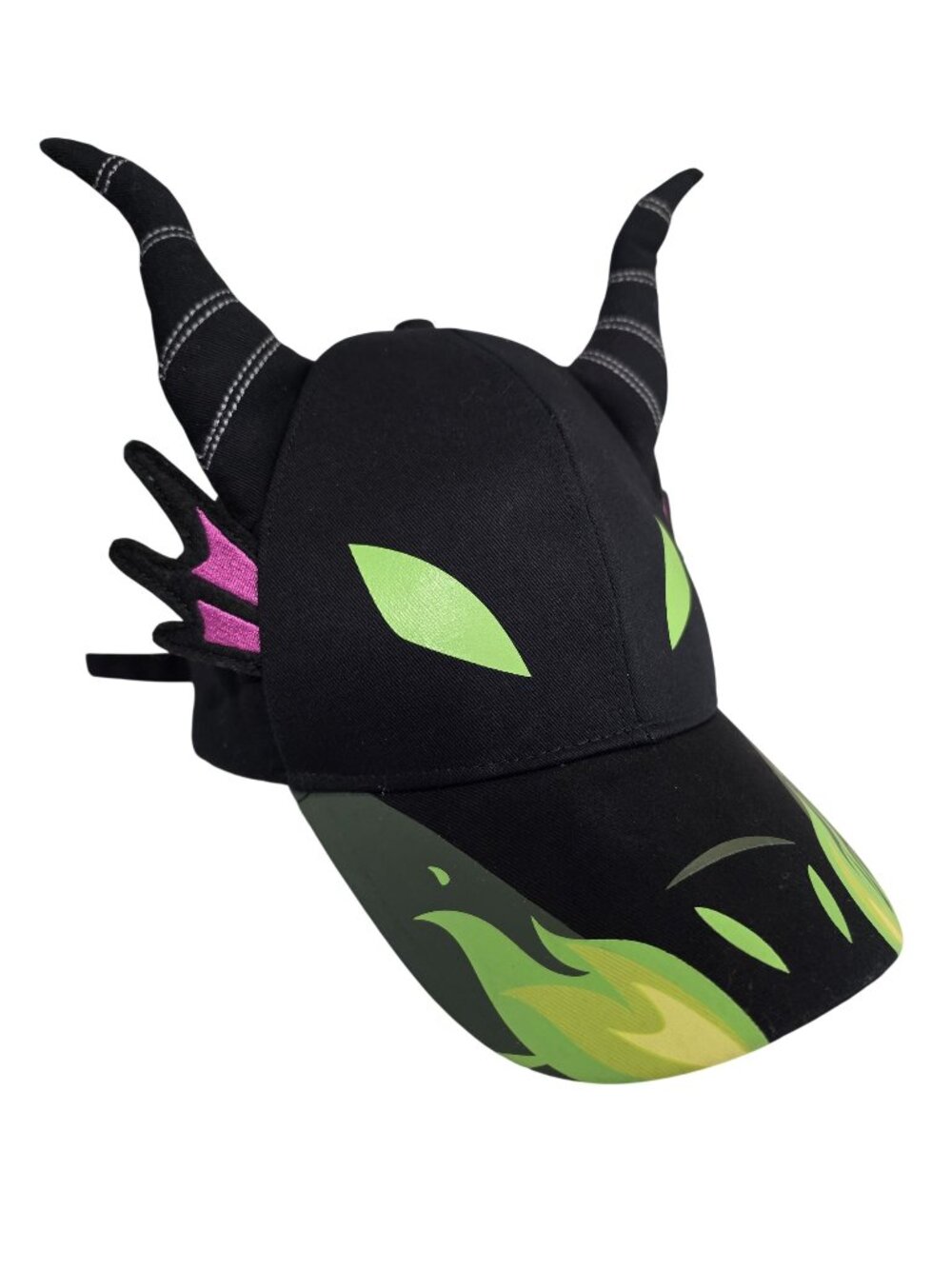 Disney Maleficent Horned basecall Hat With Green Flames & Adjustable back Strap
